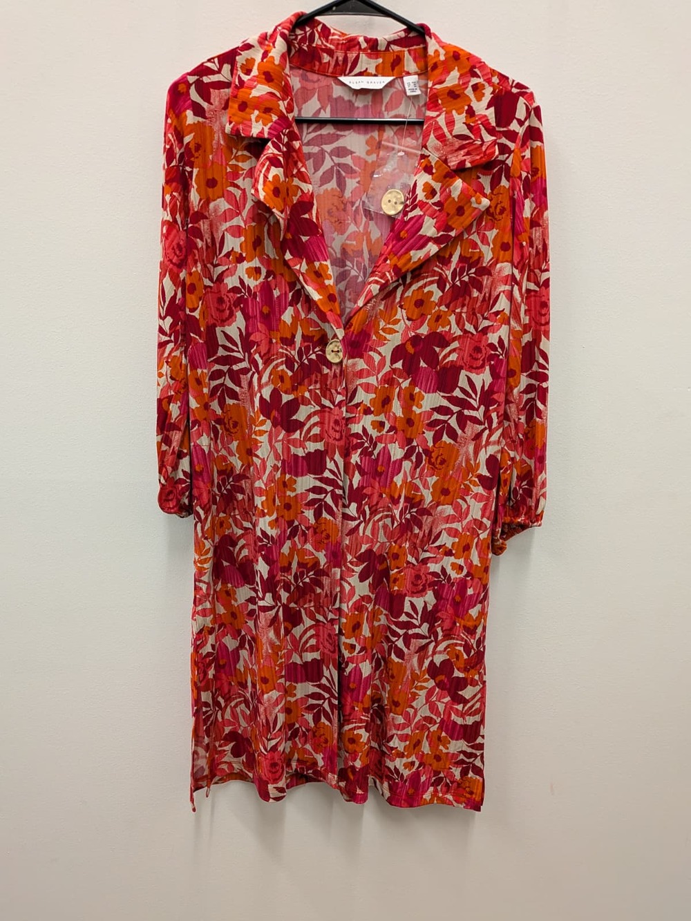 Susan Graver XS Petite Floral Sheer Open Front Duster Kimono Cover Up